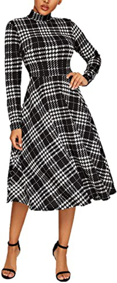 Floerns High Neck Plaid Fit and Flare Midi Dress | 40plusstyle.com