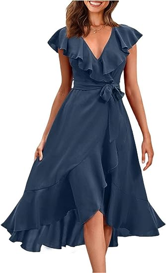 PRETTYGARDEN Wrap Ruffle Dress | 40plusstyle.com