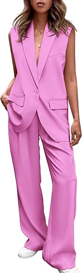 PRETTYGARDEN Suit Vest And Wide Pants Set | 40plusstyle.com