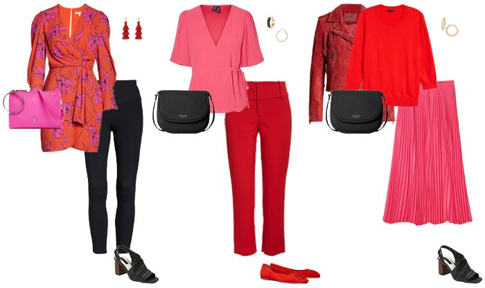 Red and shocking pink outfits | 40plusstyle.com