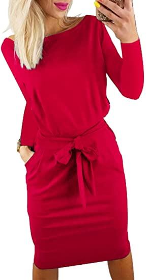 PRETTYGARDEN Long Sleeve Party Sheath Belted Dress | 40plusstyle.com