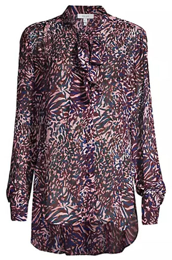 Reiss Tora Animal-Print Pussy-Bow Blouse | 40plusstyle.com