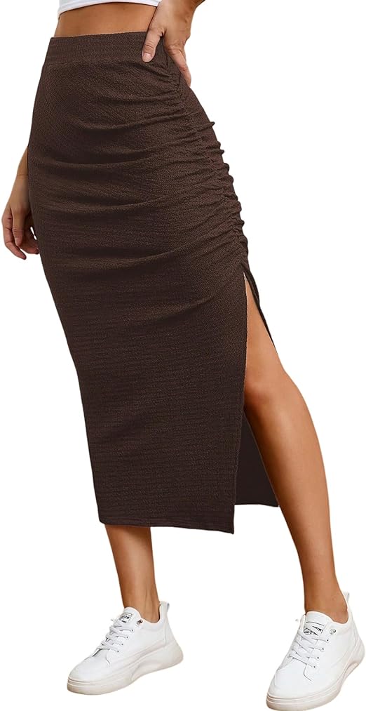 EARKOHA Ruched Midi Skirt | 40plusstyle.com