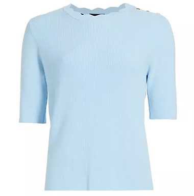 Saks Fifth Avenue Scalloped Button-Shoulder T-Shirt | 40plusstyle.com