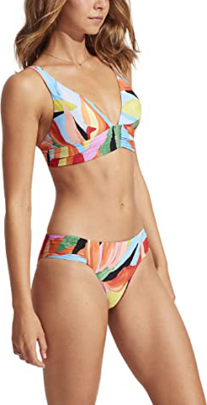 Best bathing suits for women - Seafolly Banded Longline Triangle Bikini Top  / Seafolly Bikini Bottom | 40plusstyle.com