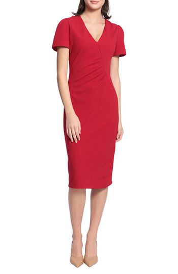 Maggy London V-Neck Draped Sheath Dress | 40plusstyle.com