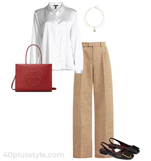 Silk shirt and wide leg pants | 40plusstyle.com