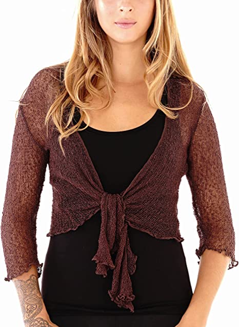 SHU-SHI Sheer Shrug Knit Cardigan | 40plusstyle.com