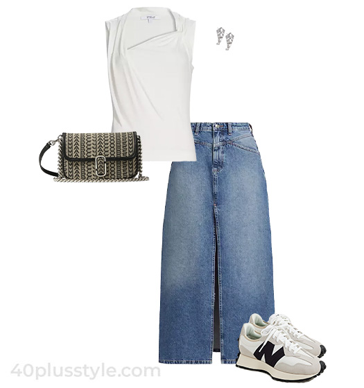 Tank top and denim skirt | 40plusstyle.com