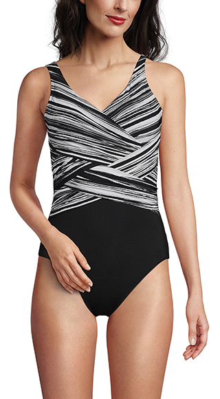 Best bathing suits for women - Lands' End Long SlenderSuit Wrap One Piece Swimsuit | 40plusstyle.com