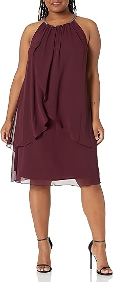 S.L. Fashions Split Front Halter Neck Dress | 40plusstyle.com