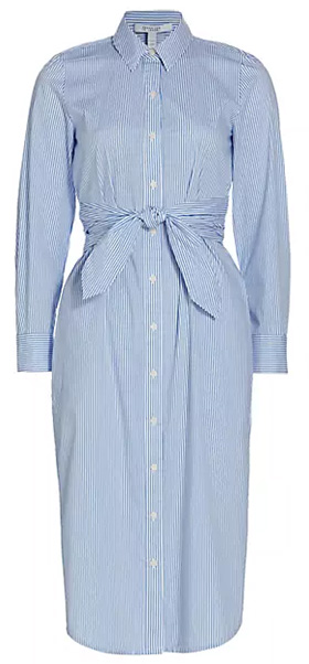 Derek Lam 10 Crosby Veronica Striped Cotton Tie-Waist Shirtdress | 40plusstyle.com