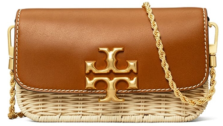 Tory Burch Eleanor Wicker & Leather Phone Crossbody Bag | 40plusstyle.com