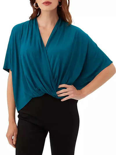 Trina Turk Concourse Draped Knit Blouse  40plusstyle.com