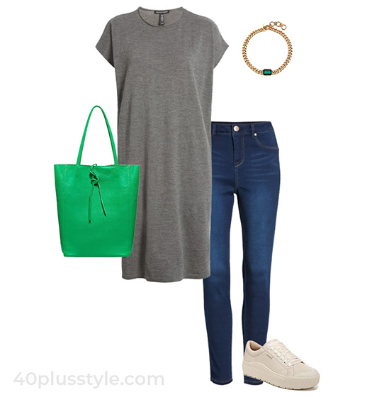 T-shirt dress and jeggings | 40plusstyle.com