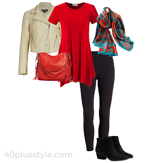 Moto jacket, tunic top and leggings | 40plusstyle.com