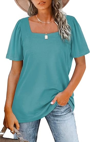 WIHOLL Square Neck Puff Sleeve Shirt | 40plusstyle.com