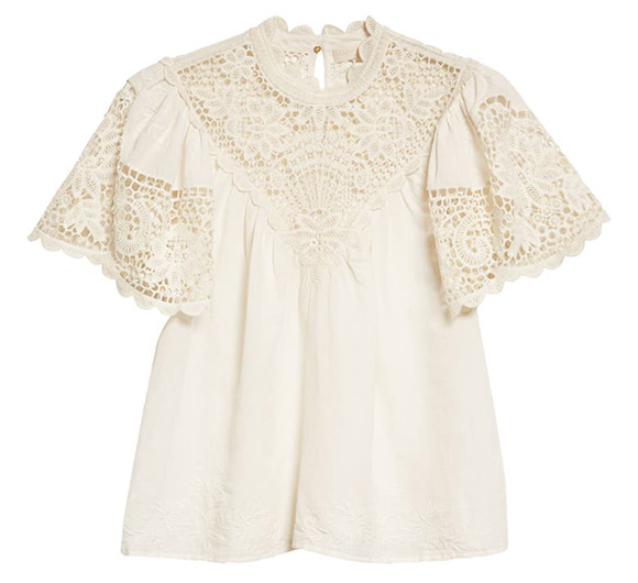 Ulla Johnson Sofia Lace Detail Linen & Cotton Top | 40plusstyle.com