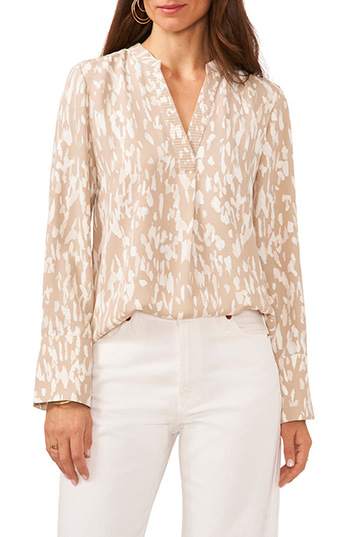 Vince Camuto Print V-Neck Top | 40plusstyle.com