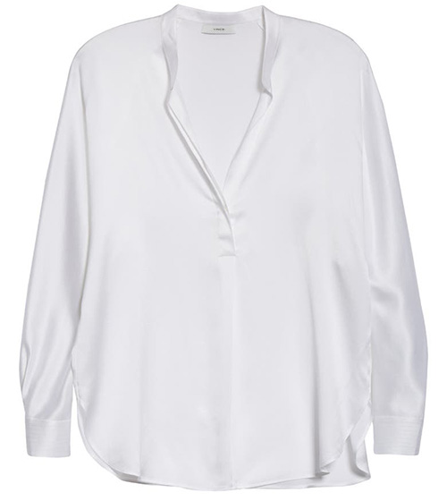 Vince Band Collar Silk Blouse | 40plusstyle.com